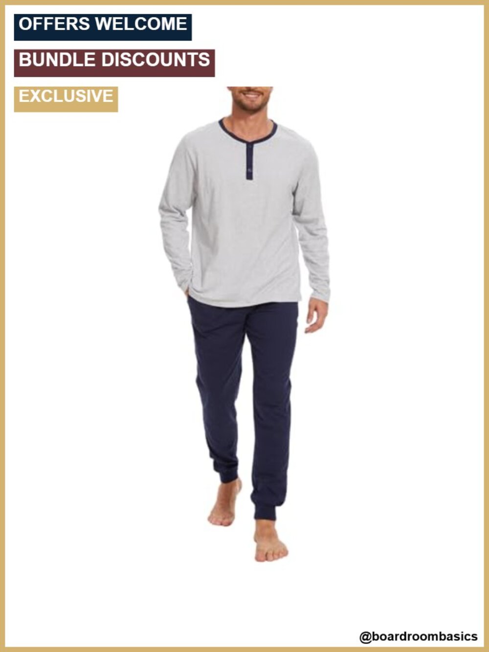 Men's 100% Cotton Henley Pajama Set 2-Piece Lounge Sleepwear